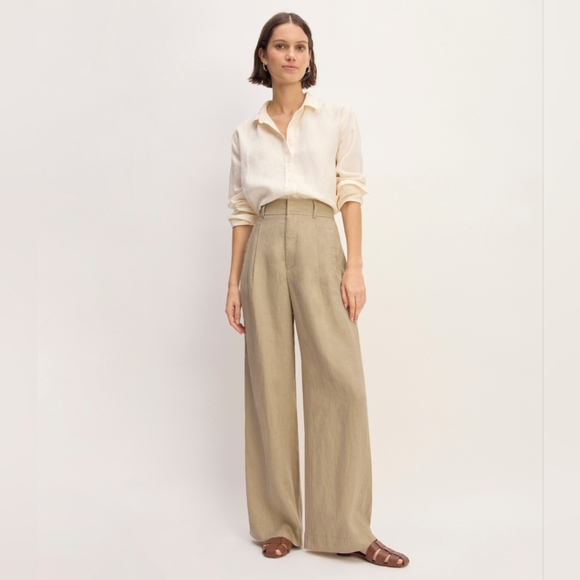 Everlane Linen Way-High® Drape Pant in Trench Coat Khaki, Size 10 - Picture 3 of 13